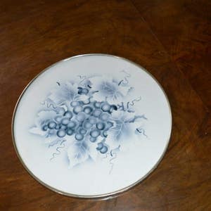 German Antique 1920s ceramic Spritzdekor Drink cocktail serving stand tray-chrome trim