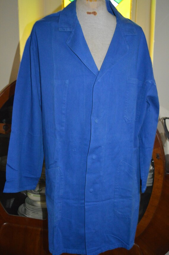 Vintage retro French work chore farmers long blue