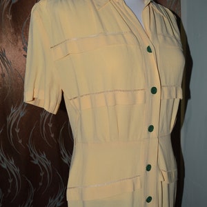 Vestido amarelo americano original dos anos 1940 - tamanho 14, ajuste no Reino Unido