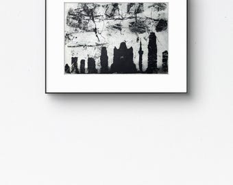 Ciudad natal - Monotipo - Obra de arte única - Pintura al óleo