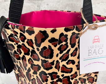 Trendy Car Trash Bag, Car Accessories for Women,  Leopard Storage Tote Bag for Vehicle, Auto Garbage Can, Trashcan, Car Organizer, Mom Gift