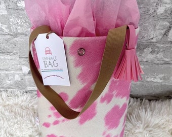 Pink Cowhide Car Garbage Bag,  Cow trash can, Western Car Accessories, Cowgirl Gift, Cute Car Decor, GIfts for her, Teen Car, Storage Bag