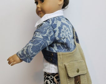 Tan Bag for 18 inch Doll Up-cycled Pant Pocket and Denim Strap