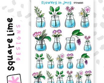 Flowers in Mason Jars Stickers - Planner and Bullet Journal Stickers