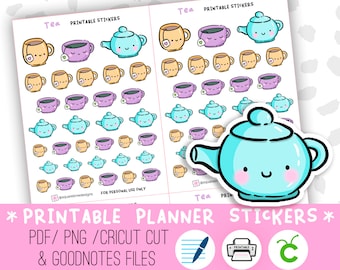 Tea Printable Stickers - Digital Stickers - PNG, Cricut and GoodNotes Files