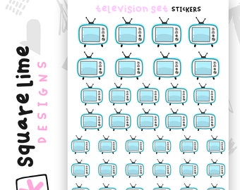 Television Set Stickers - TV Sticker - Planner Stickers - Diary Stickers - Bullet Journal Stickers - Square Lime Designs - TV Shows Planning