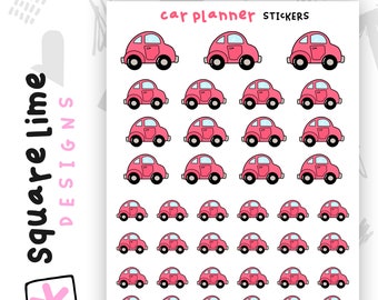 Car Planner Stickers - Road Trip Stickers - Bullet Journal Stickers - Square Lime Designs - Car Trip Stickers - Little Red Car - Travel