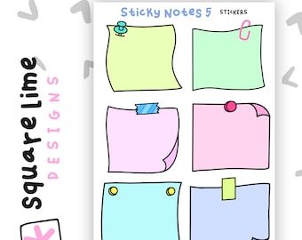 Sticky Notes 5 Stickers - Planner Stickers - Colorful Stickers - Cute Stickers - Bullet Journal Stickers -  Little Notes - Notepad Stickers