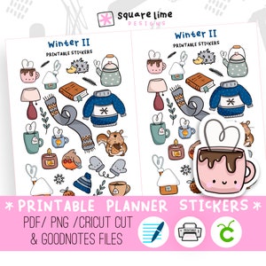冬 II 落書き印刷可能ステッカー - デジタルステッカー - PNG、Cricut、GoodNotes ファイル