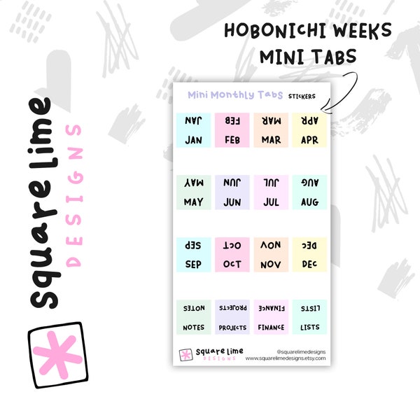 Mini Hobonichi Monthly Tab Stickers - Hobonichi Functional Monthly Divider Tabs - A6 Techo et Hobonichi Weeks Planner Stickers