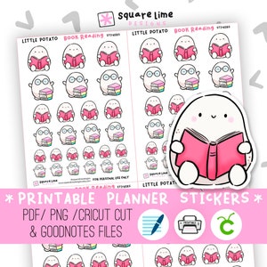 Book Reading Adesivi stampabili con Little Potato, Book Lover, Book Nerd, Digital Stickers, PNG, Cricut e GoodNotes Files