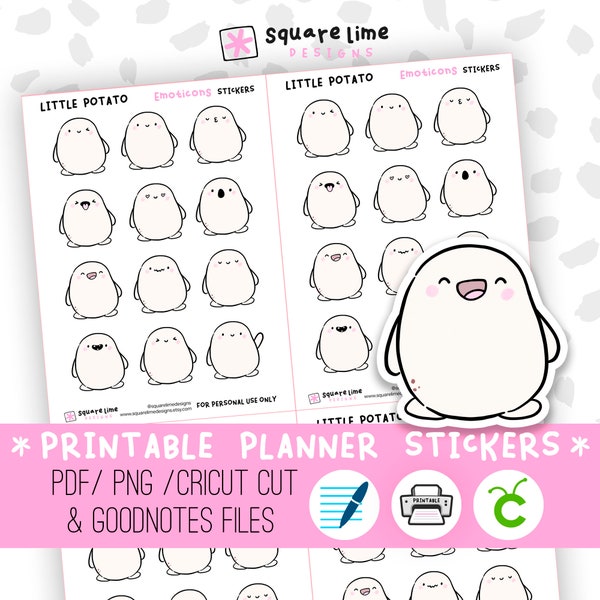 Emoticons Druckbare Sticker mit Kartoffeln - Digitale Sticker - PNG, Cricut und GoodNotes Dateien