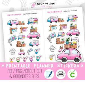 Umzugshaus Druckbare Sticker - Haus jagd - Haus kaufen oder verkaufen - Digitale Sticker - JPG, PNG, Cricut und GoodNotes Dateien