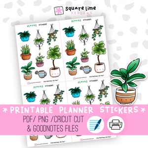 Cute Plants Stickers, Nature Stickers, Printable Planner Stickers, Cricut Files, Digital Download, Digital Stickers, Flowers, Greenery, Pots