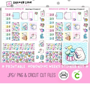 BIRTHDAY Themed Hobonichi Weeks Printable Sticker Kit #35 - Digital Stickers - JPG, PNG and Cricut Files + Design Pack
