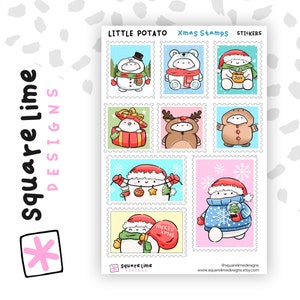 Xmas Stamp Stickers featuring Little Potato - Happy Mail Stamp Stickers - Christmas Stamp Stickers  -  Envelopes - Postman