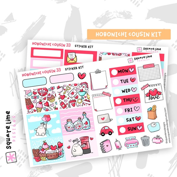 LOVE #33 Hobonichi Cousin Sticker Kit (2 Sticker Sheets) - Planning Themed Sticker Kit - 1.3" wide - Planner Stickers