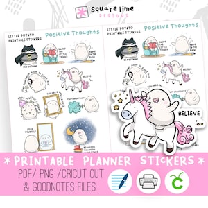 Positive Gedanken Themen-Sticker mit Little Potato - Digitale Charakter-Sticker - PNG-, Cricut- und GoodNotes-Dateien