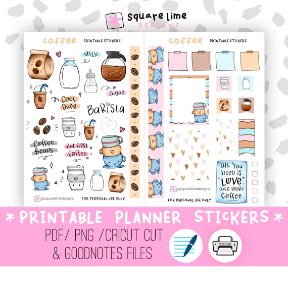 Coffee Stickers Printable, Bullet Journal Printable Stickers, Digital  Download, Digital Stickers, Planner Printable, Barista, Milk, Sugar