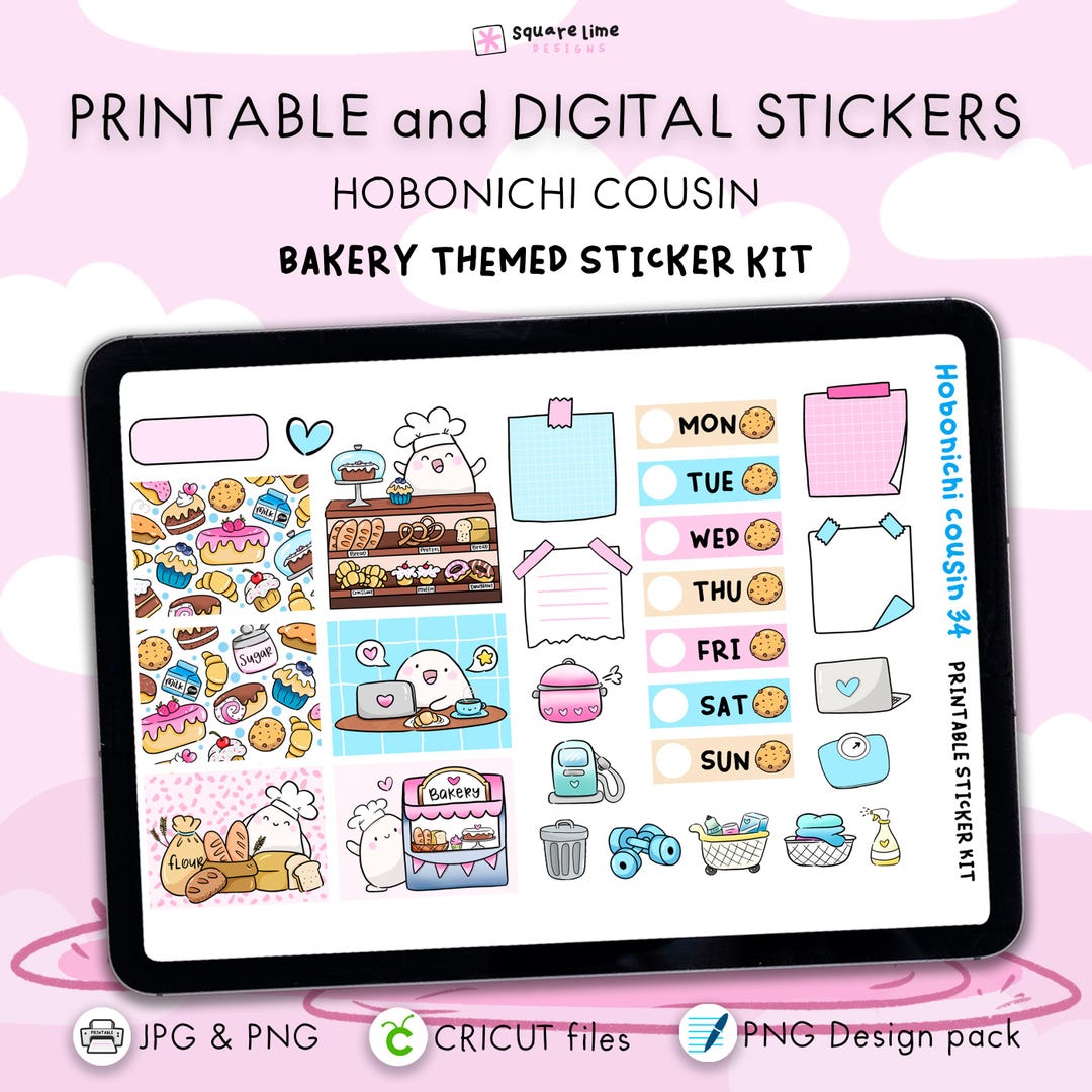 Bakery Themed Stickers - Printable & Digital Hobonichi Cousin Sticker ...
