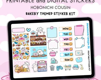 Bakery Themed Stickers - Printable & Digital Hobonichi Cousin Sticker Kit – JPG, PNG, Cricut, GoodNote Files, PNG Design Pack
