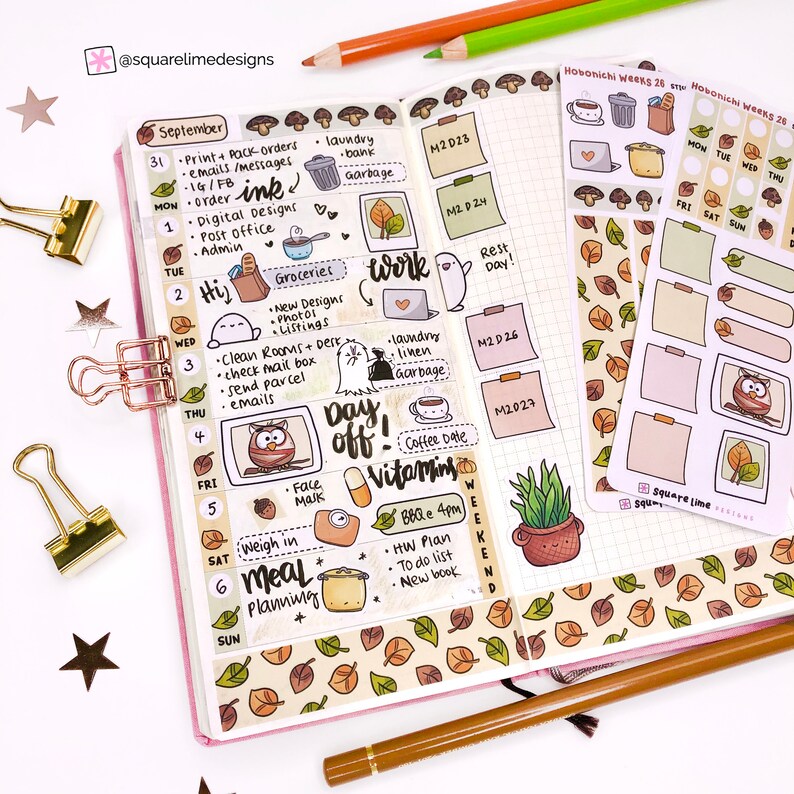 Autumn Themed Hobonichi Weeks Sticker Kit 26 2 Sticker Sheets Planner ...