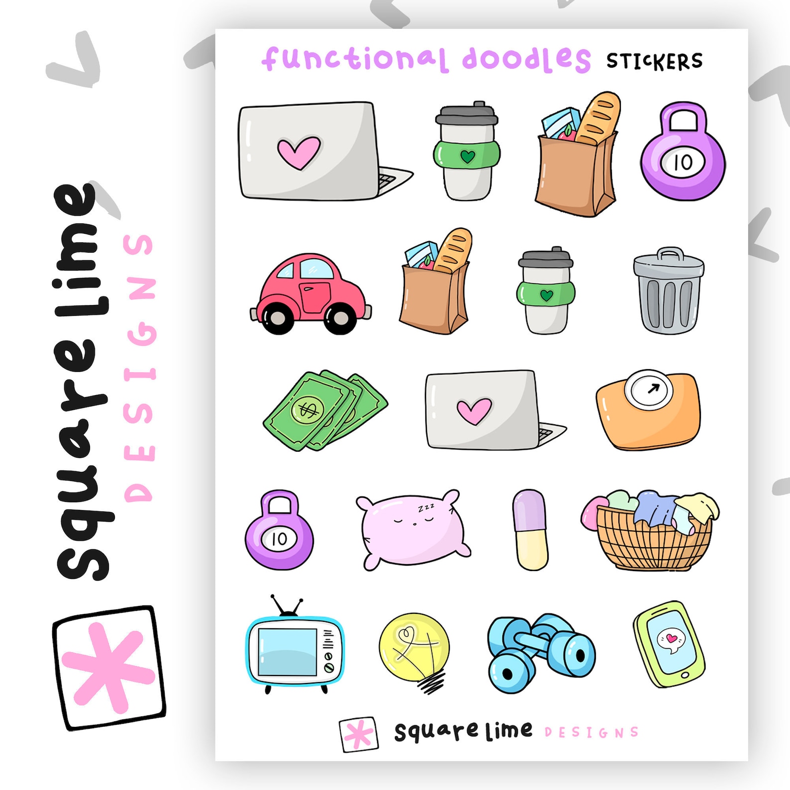 Functional Doodle Stickers Planner Diary Stickers Bullet Journal
