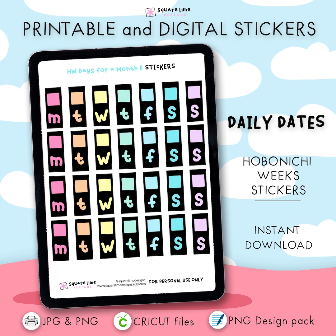 Daily Dates 6 Hobonichi Weeks Sticker Kit – Printable and Digital ...