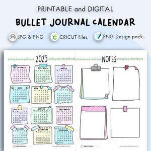 Adesivos para Calendário Digital e Imprimível 2025 | Bullet Journal e Hobonichi Cousin Tamanho A5 | Páginas de Resumo e Anotações imagem 1