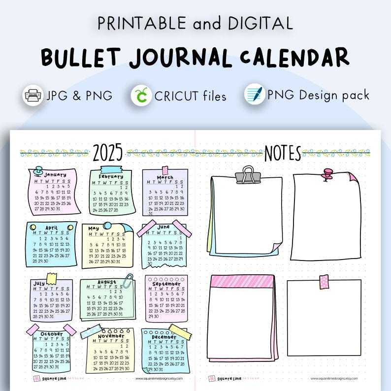 Adesivos para Calendário Digital e Imprimível 2025 | Bullet Journal e Hobonichi Cousin Tamanho A5 | Páginas de Resumo e Anotações imagem 1