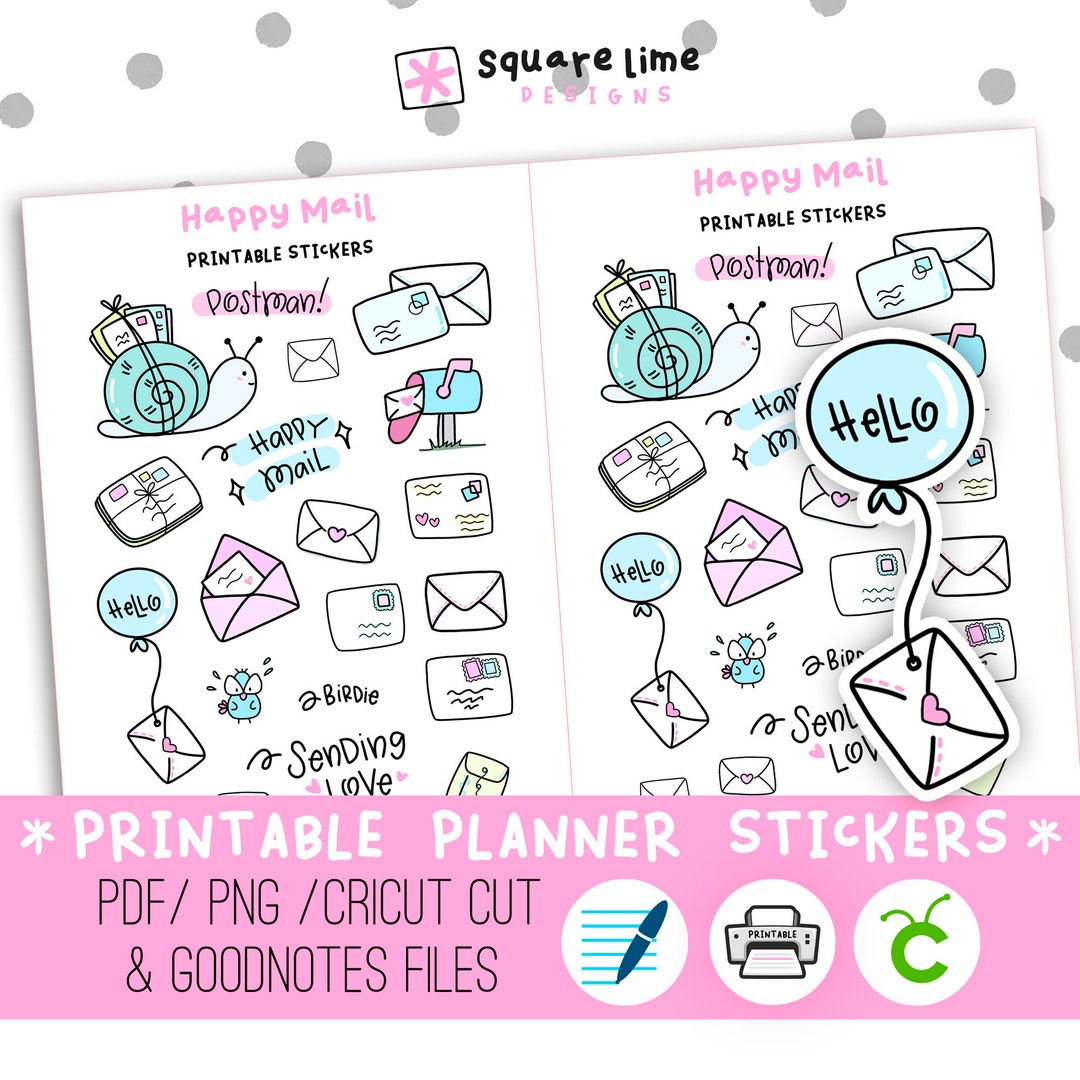Paper Mails Sticker Design Happy Mail Printable Stickers Digital Stickers PNG, Cricut and ...