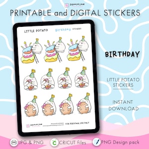 Birthday Stickers – Printable & Digital Designs – Little Potato Planner Stickers - JPG, PNG, Cricut, GoodNotes Files - Instant Download