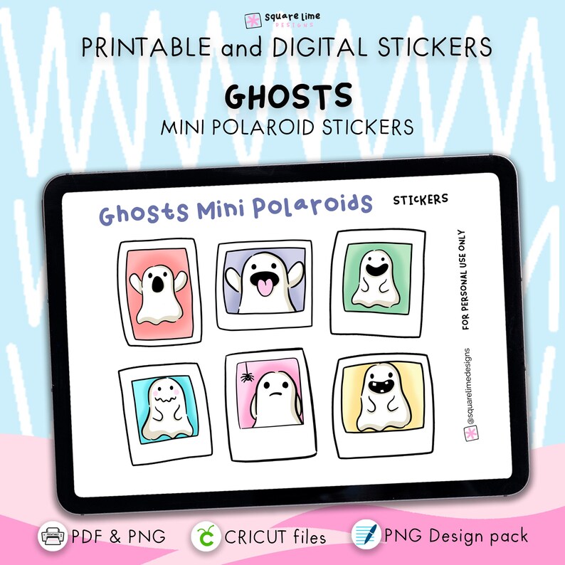 Ghosts Mini Polaroid Stickers - Printable and Digital Stickers - Cute ...