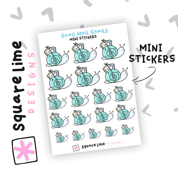 Snail Mail Snails Mini Stickers - Happy Mail Stickers - Envelopes - Hobonichi Weeks Stickers - Bullet Journal Stickers - Square Lime Designs