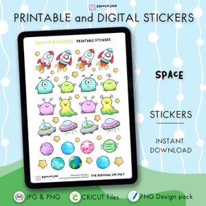 Space Stickers – Planet Doodles - Printable and Digital Stickers – JPG, PNG, Cricut, GoodNotes Files - Instant Download