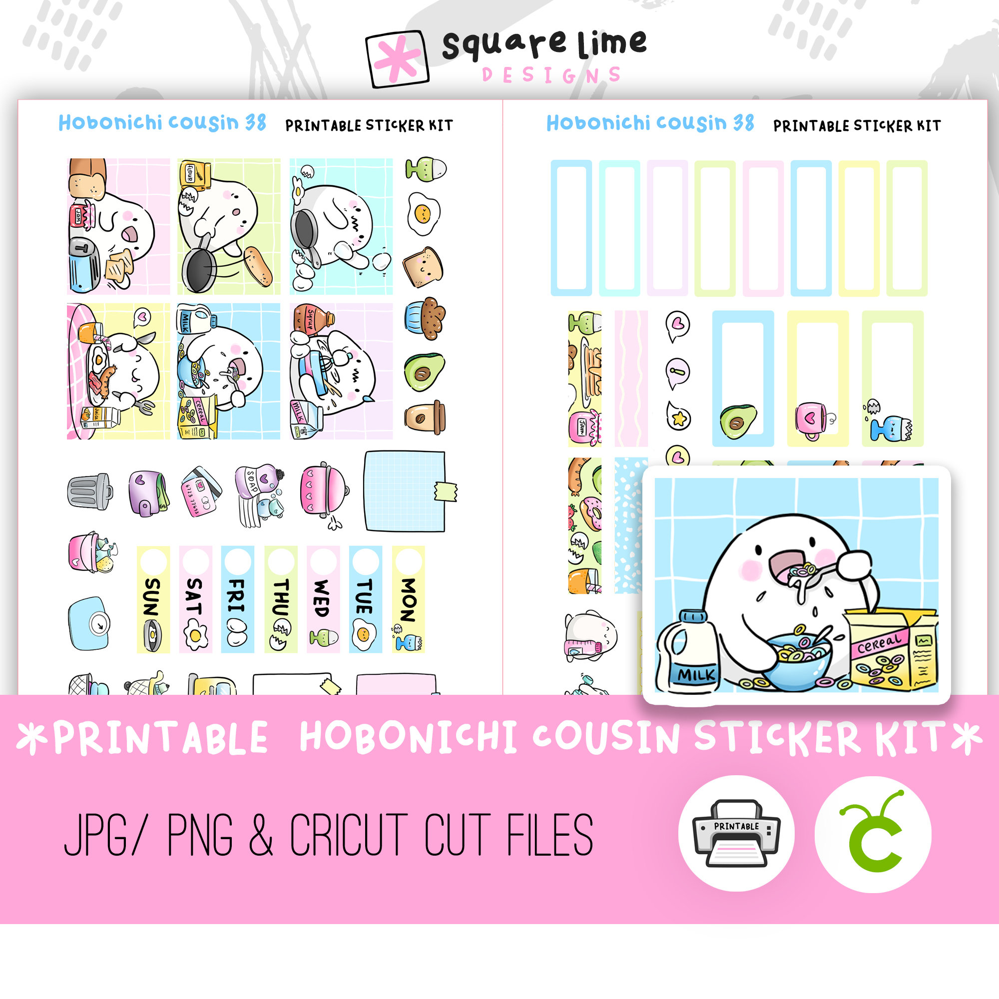 BREAKFAST Hobonichi Cousin #38 - Printable Sticker Kit — Square Lime ...