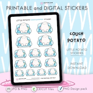 Couch Potato-stickers – afdrukbare en digitale ontwerpen – Little Potato Planner Stickers - JPG, PNG, Cricut, GoodNotes-bestanden - direct downloaden