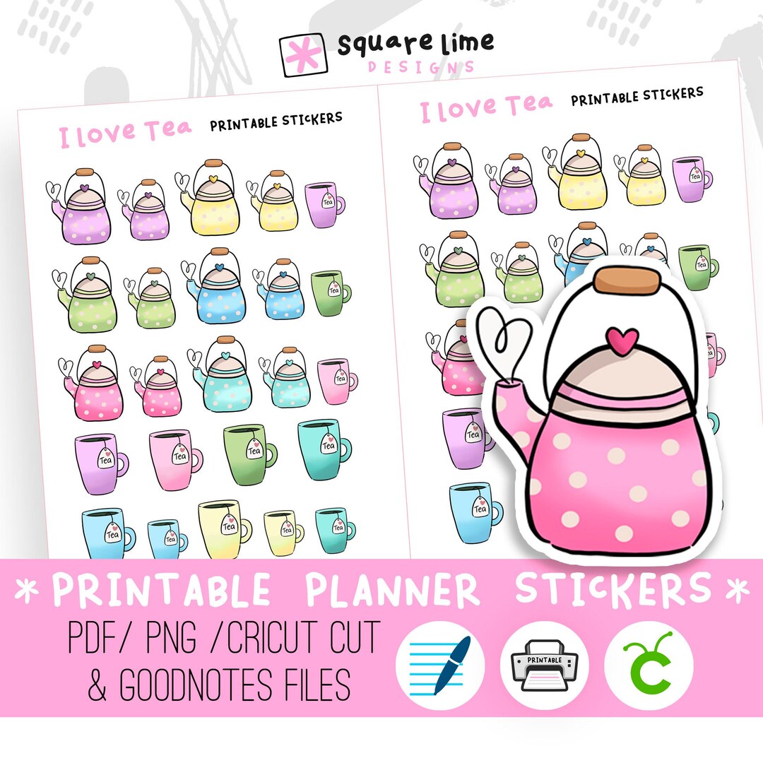 I Love Tea Printable Stickers Digital Stickers PNG, Cricut and ...