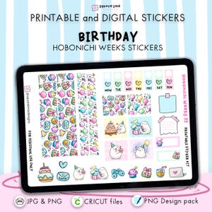Kit d&#39;autocollants anniversaire Hobonichi semaines - autocollants imprimables et numériques - JPG, PNG, Cricut, fichiers GoodNotes - téléchargement immédiat