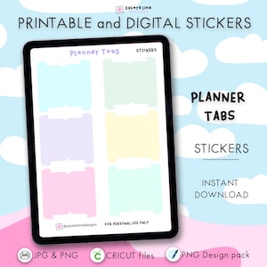 Planner Tabs Stickers – Colourful Divider Tabs - Printable and Digital Stickers – JPG, PNG, Cricut, GoodNotes Files - Instant Download