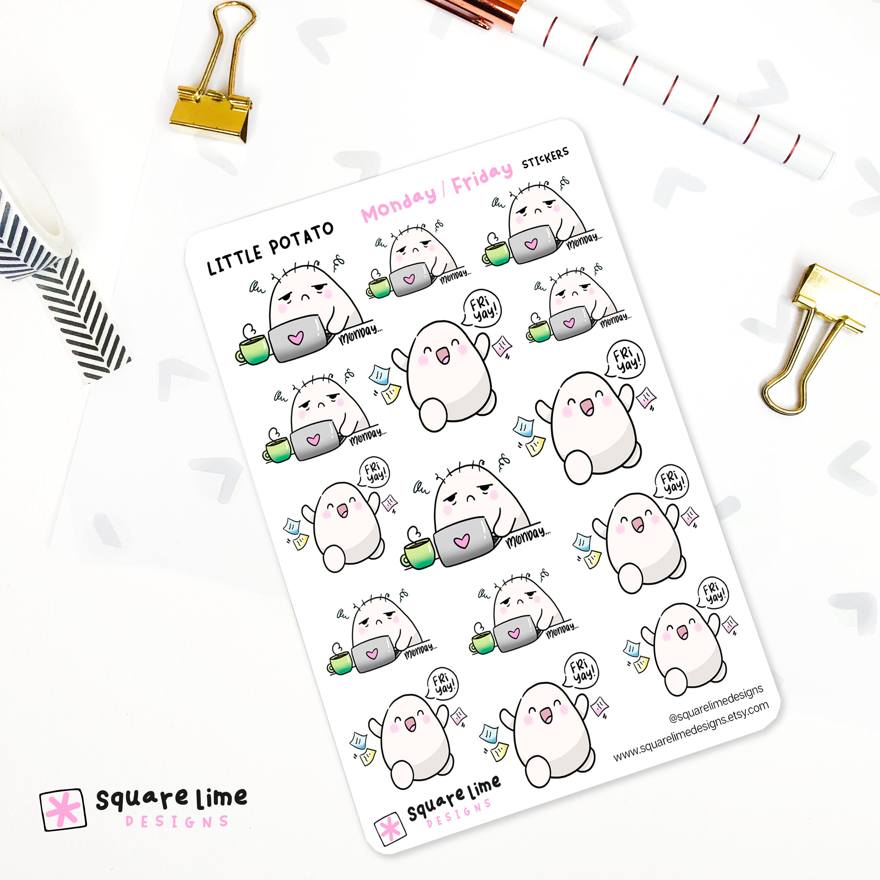 Monday Friday Printable Stickers Featuring Little Potato Square Monday Friday Printable Stickers Featuring Little Potato Square