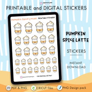 Pumpkin Spice Latte Stickers – Autumn Doodles - Printable and Digital Stickers – PDF, PNG, Cricut, GoodNotes Files - Instant Download