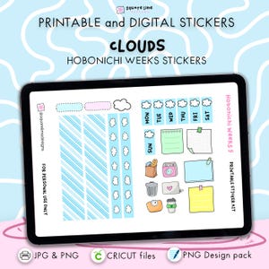 雲のほぼ日weeksステッカーキット – 印刷可能なデジタルステッカー – JPG、PNG、Cricut、GoodNotesファイル – すぐにダウンロード