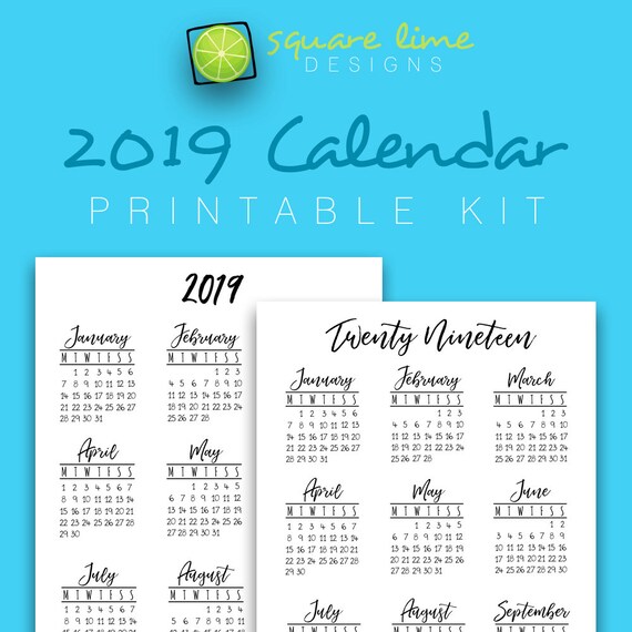 2019 year at a glance printable calendar yearly planner etsy year printable calendar