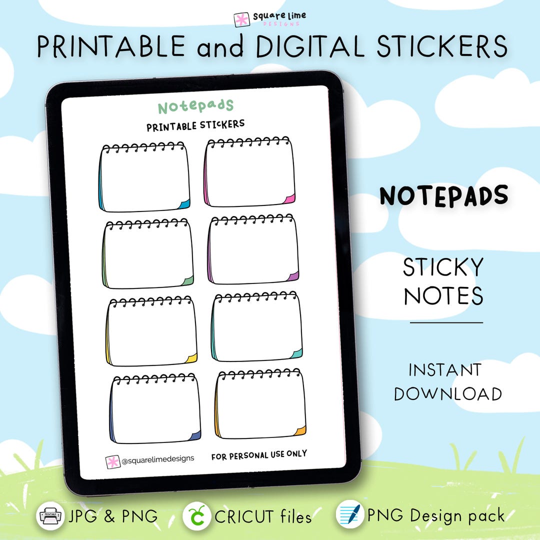 Notepads Sticky Notes Stickers – Printable & Digital Designs – JPG, PNG ...