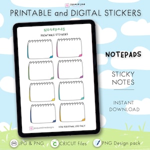 Notepads Sticky Notes Stickers – Printable & Digital Designs – JPG, PNG, Cricut, GoodNotes Files - Instant Download