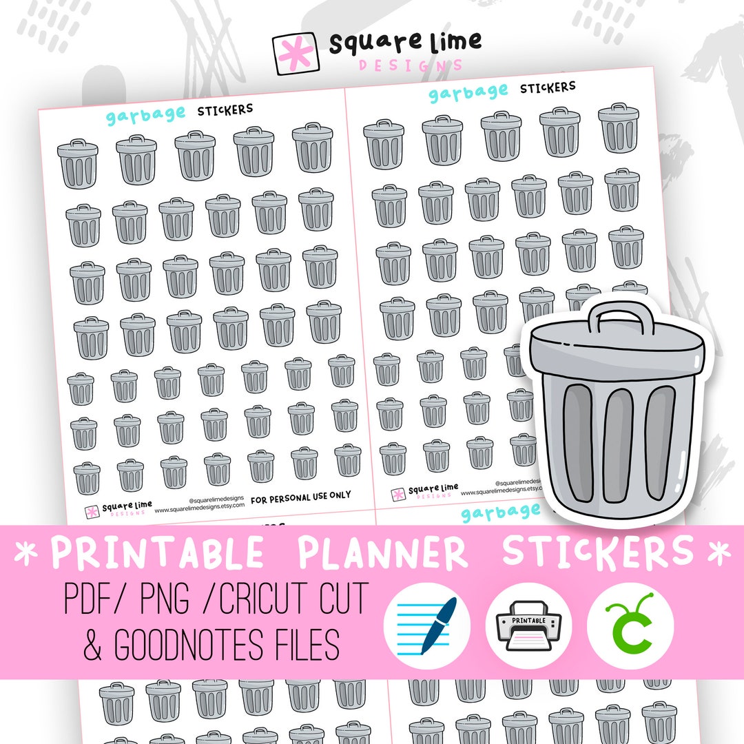 Garbage Printable Stickers Trash Can Rubbish Bin Garbage Day Recycling