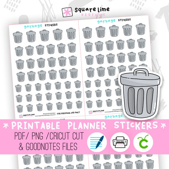 Garbage Printable Stickers Trash Can Rubbish Bin Garbage | Etsy