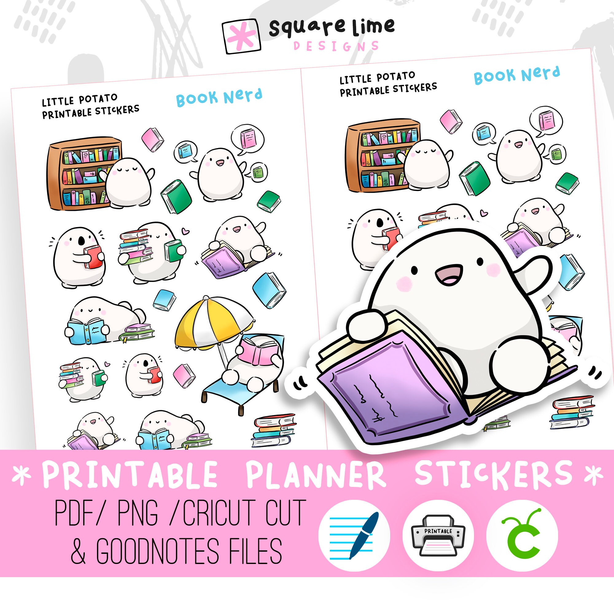 Book Nerd - Printable Stickers featuring Little Potato — Square Lime ...