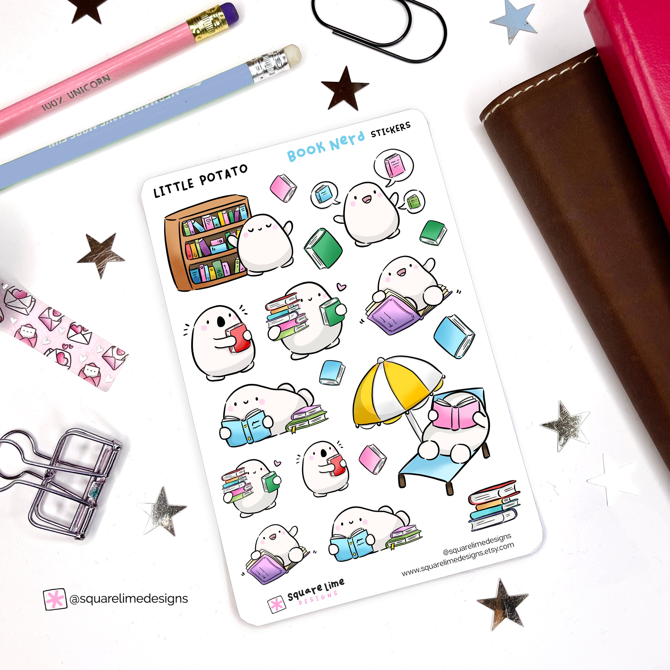 Book Nerd - Printable Stickers featuring Little Potato — Square Lime ...